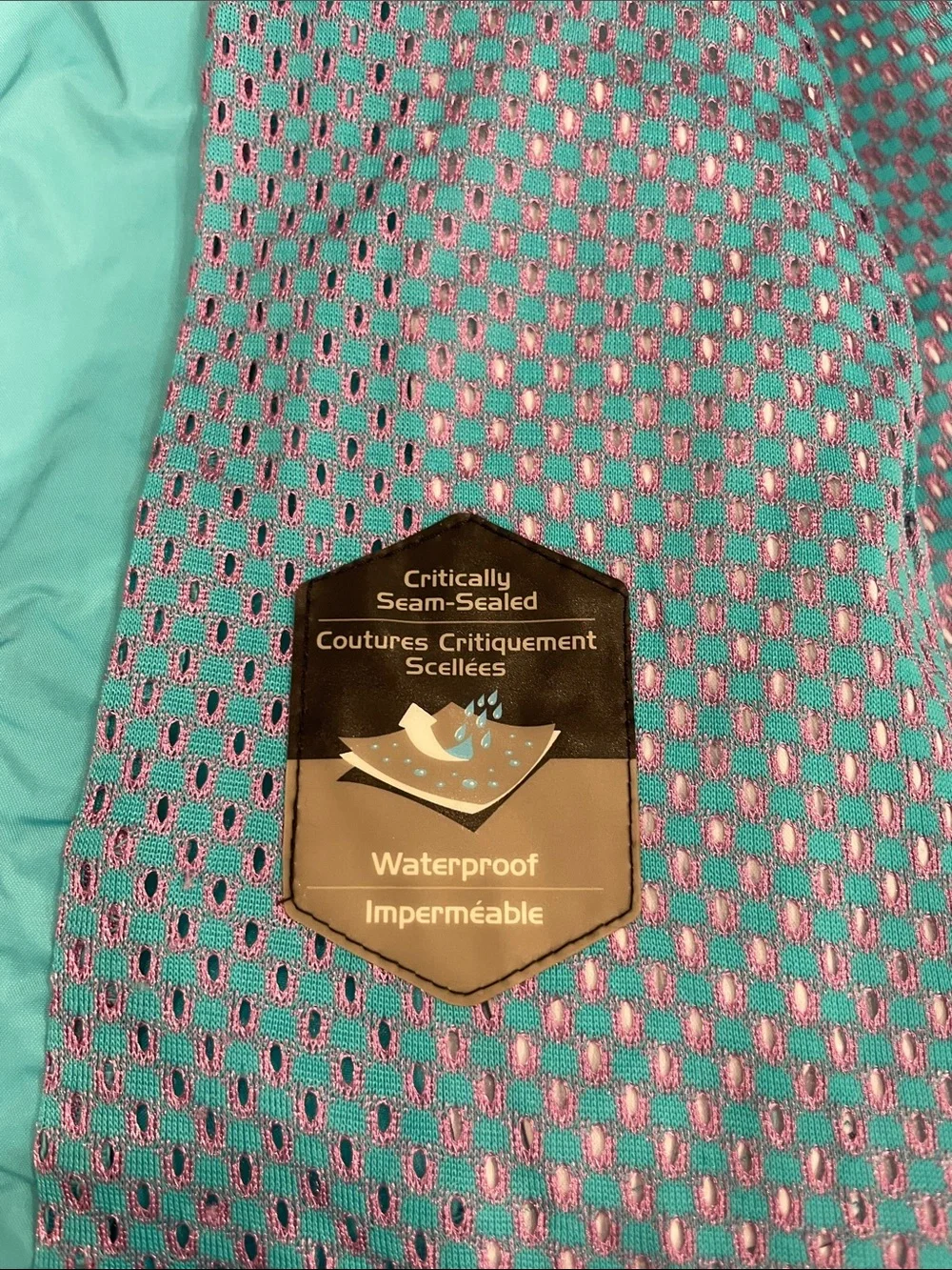 Columbia Turquoise Hooded Rain Jacket with Navy Panels